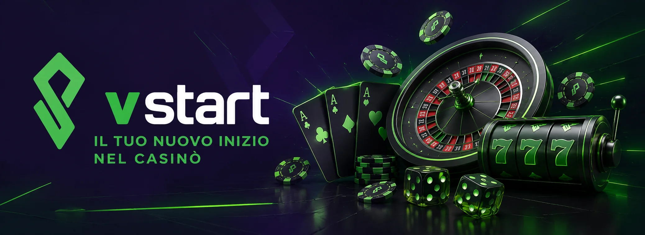 Banner del bonus di benvenuto Vstart Casino: 20 giri gratis e 100% fino a 1.000€